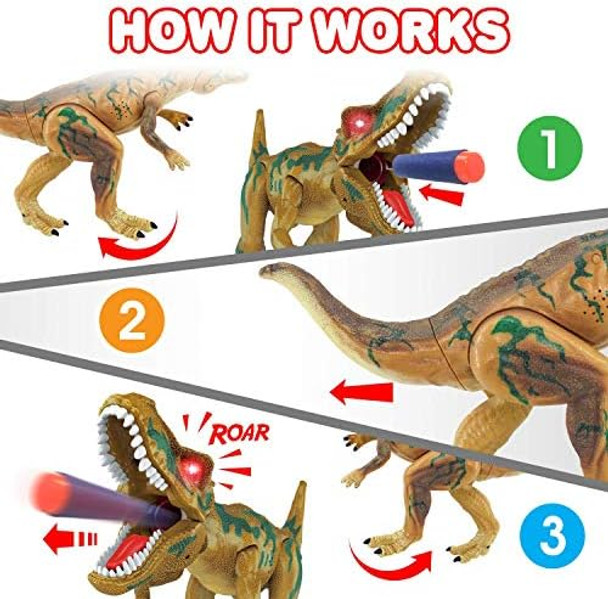 Artcreativity Ejection Dinosaur Gun Light Up Dinosaur Toy Blaster With 20 Bullets And Roaring Sound For Boys And Girls Best For Kids 3+