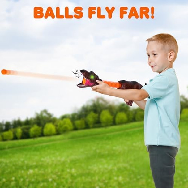 Artcreativity Led Dinosaur Foam Blaster Gun - Pump Action Gun Toy With 12 Foam Balls - Roaring Sound Effects And Light Up Eyes - Dinosaur Shooting Toys For Boys Ages 3 And Up - Batteries Included