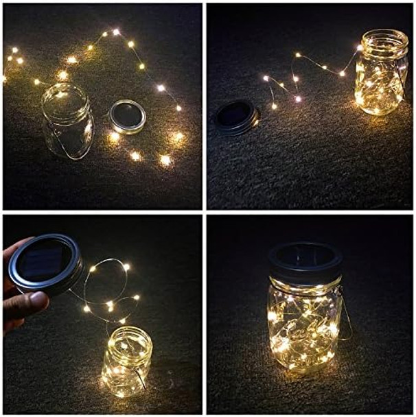 Solar Mason Jar Lights 4 Pack 30 Leds Waterproof Fairy Firefly String Lights Build-In Glass Mason Jar Best Patio Garden Decor Solar Hanging Lanterns Outdoor Warm White (4 Pack-Mason Jars Included)