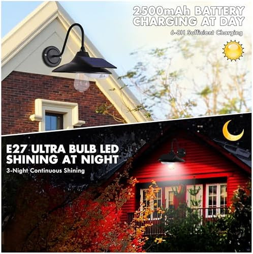 Barn Light Solar Powered Wall Mounted d Auro B Gooseneck Solar Porch Shed Light Waterproof W/ 3 Modes 18 Hour Dusk To Dawn Auto On/Off W/Motion Sensor 3000K Black