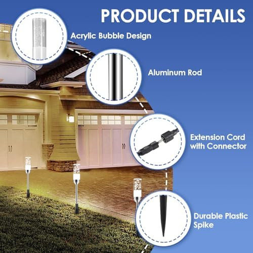 B-Right 6Pcs 570Lm Low Voltage Pathway Lights Outdoor + 4-In-1 Solar Powered Landscape Spotlights With Remote Control