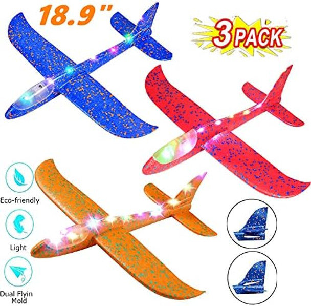 Baivyle 3 Pack 18.9" Throwing Foam Airplane Toy For Ages 8-13 ,Led Light Up Flight Plane Toy For Boys Outdoor Flying Toy Birthday s For Boys Girls 3-12 Years Old Kids Christmas Easter Baivyle 3 Pack 18.9" Throwing Foam Airplane Toy For Ages 8-13 ,Led Light Up Flight Plane Toy For Boys Outdoor Flying Toy Birthday s For Boys Girls 3-12 Years Old Kids Christmas Easter