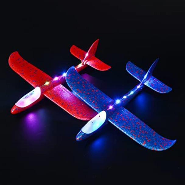 2 Pack Led Airplane Launcher Toys 17.5" Large Throwing Foam Plane 2 Flight Mode Catapult Plane For Kids Outdoor Sport Flying Toys For 3 4 5 6 7 8 9 10 12 Year Old Boys Girls