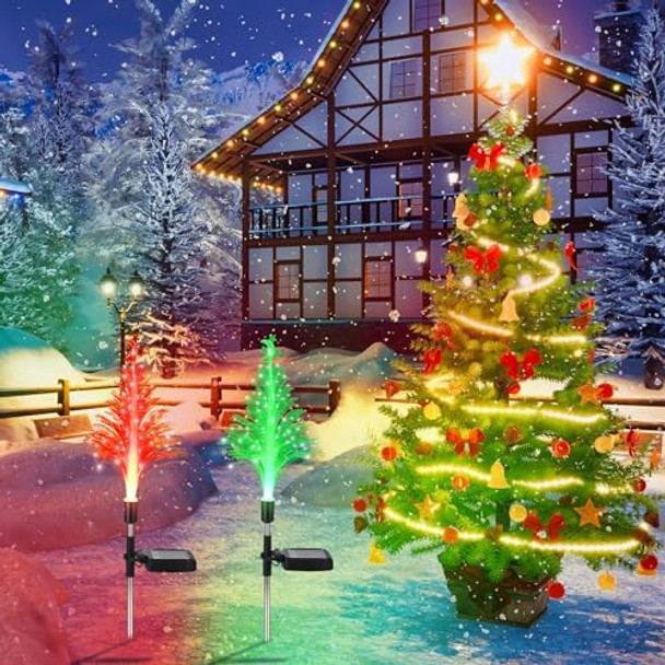 2 Pcs Solar Christmas Tree Garden Stake Lights Outdoor Christmas Tree Lighted Yard Decorations Multicolor Led Solar Stakes For Pathway Lawn Patio Xmas Ornament (Moon Star) 2 Pcs Solar Christmas Tree Garden Stake Lights Outdoor Christmas Tree Lighted Yard Decorations Multicolor Led Solar Stakes For Pathway Lawn Patio Xmas Ornament (Moon Star)