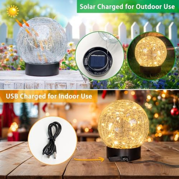 Beautyard Solar Globe Lights Outdoor Usb Charged Garden Decor 3.94" Diameter 30Led 1000Mah Solar Globe Lights For Outdoor Indoor Mothers Day s Holiday Decor(3.94'' Medium 4 Pack Warm White)