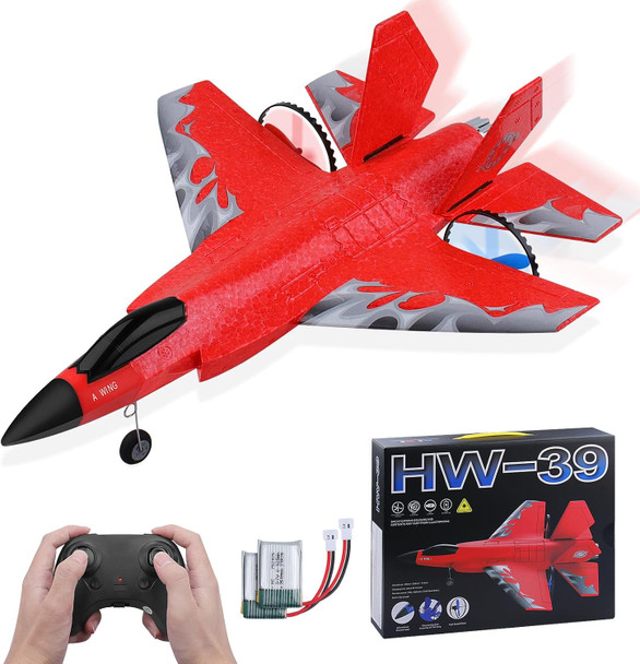 Rc Plane 2Ch Rc Airplane Toys Hw39 Fighter 2.4Ghz Remote Control Plane Rc Airplane Rtf Ready To Fly For Beginner Kids And Adults F35 Aeroplane With Night Lights Usb Charging (Red)