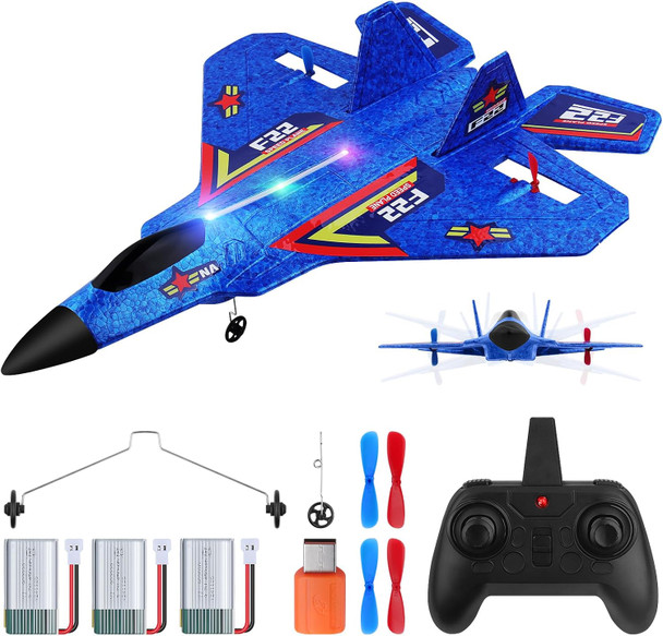 F22 Rc Plane 2 Channel 2.4 Ghz Remote Control Airplane Large Rc Fighter Jet Toy With Lights Easy To Fly For Kids Adults & Beginners