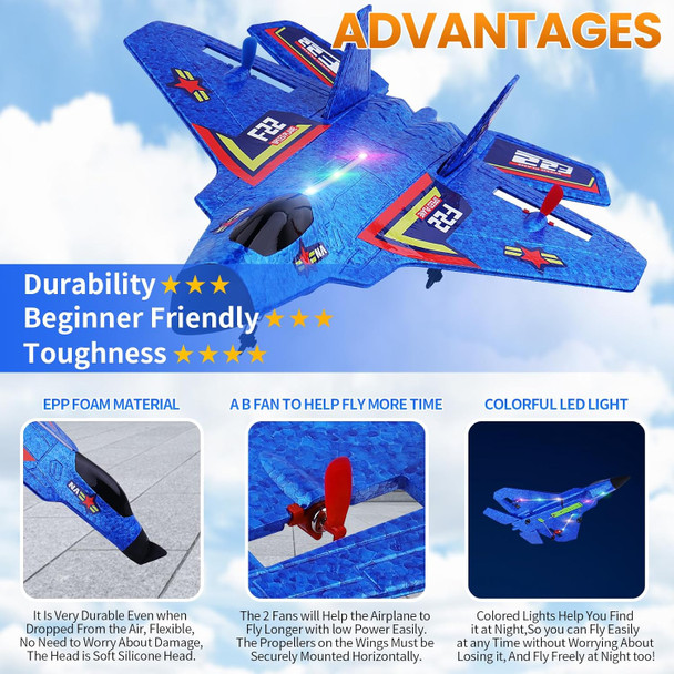 F22 Rc Plane 2 Channel 2.4 Ghz Remote Control Airplane Large Rc Fighter Jet Toy With Lights Easy To Fly For Kids Adults & Beginners