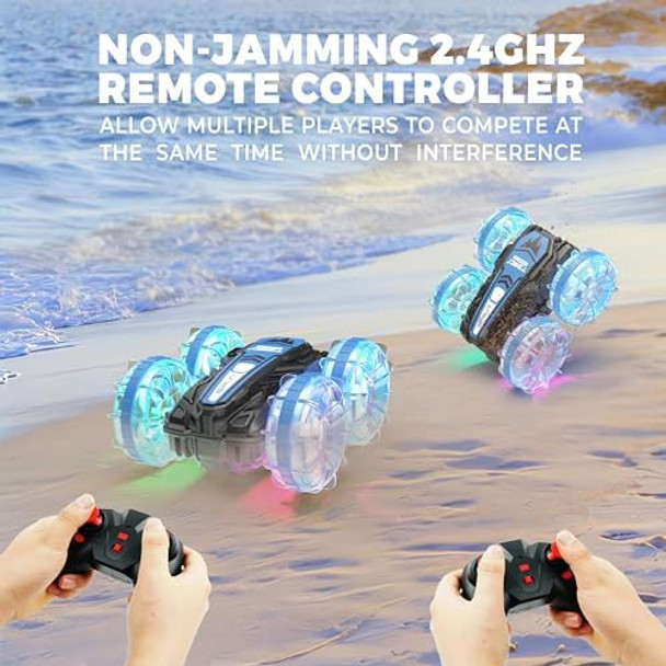 Bezgar Amphibious Remote Control Car - Toys For 4-12 Year Old Boys With Gesture Sensing Led Lights Rechargeable Battery 4Wd All Terrain Waterproof Rc Cars Birthday s For Kids
