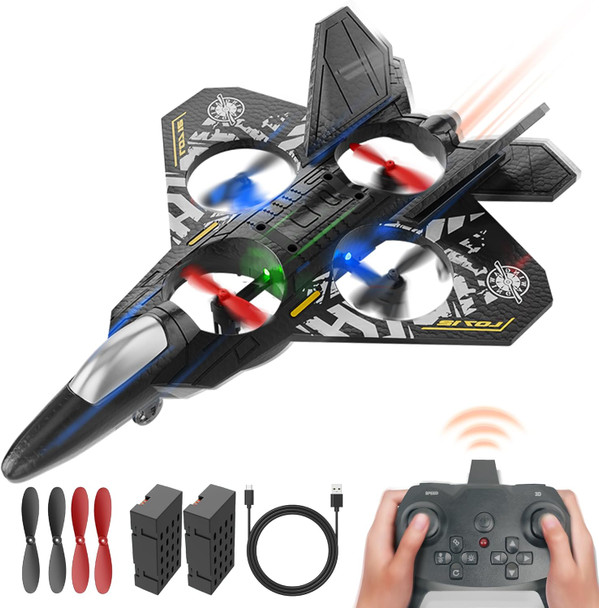 Bezgar Drones For Kids 2.4Ghz Rc Plane Remote Control Airplane Rc Helicopter 360° Flip Fighter Jet Toy With Colorful Led Navigation Light Blue
