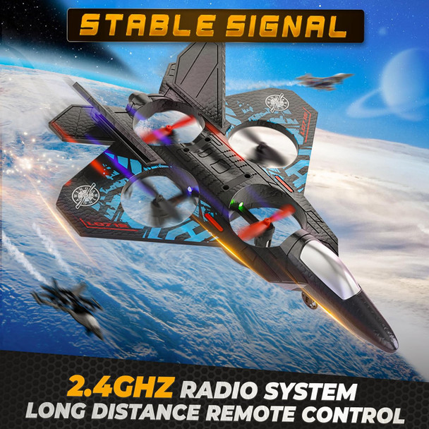 Bezgar Drones For Kids 2.4Ghz Rc Plane Remote Control Airplane Rc Helicopter 360° Flip Fighter Jet Toy With Colorful Led Navigation Light Blue