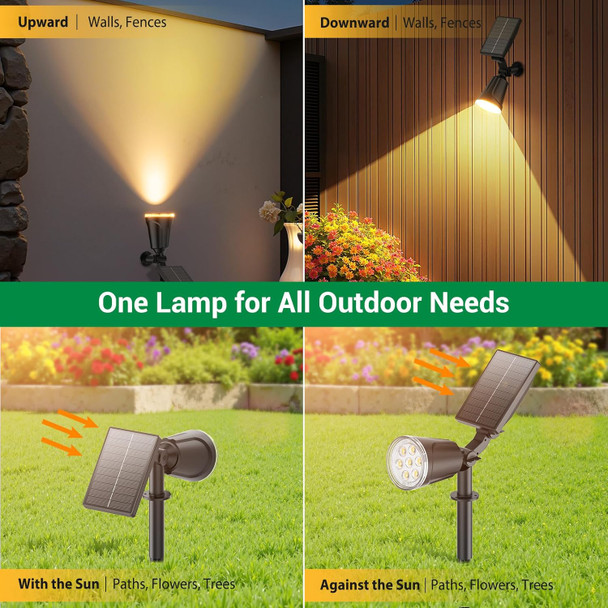 Solar Spot Lights Outdoor Waterproof: 1000Lm Big Adjustable Spotlight - 2-In-1 15Hrs+ Long Lasting Spot Light - Solar Powered Spotlights Landscape Lighting For Garden Yard Tree Flag Wall Pathway