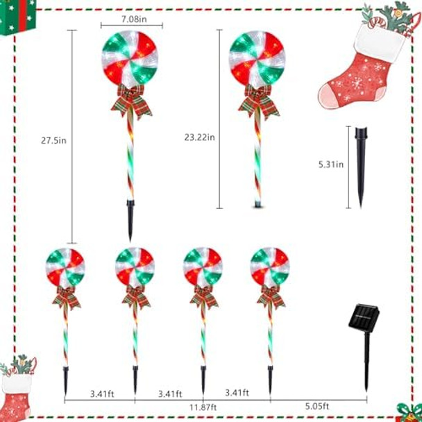 Brightdeck Christmas Solar Pathway Lights 27" Set Of 8 Lollipops Peppermint Stake Lights Candy Cane Lights With 8 Modes Outdoor Christmas Decoration For Yard Pathway Patio (8Pcs Redgreen)