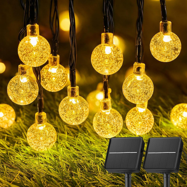 Solar String Lights Outdoor 60 Led 36Ft With 8 Lighting Modes Waterproof Solar Powered Crystal Globe Patio Lights For Garden Yard Porch Wedding Party Decor (Warm White)