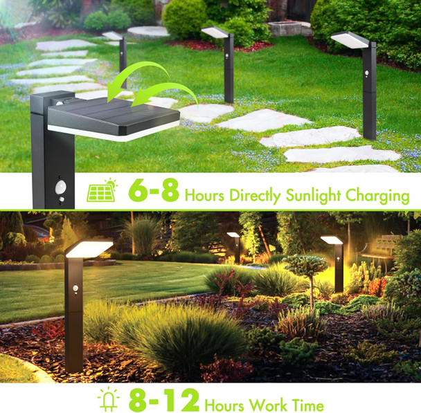 Solar Motion Pathway Lights Outdoor 2 Pack Solar Powered Garden Lights Waterproof 72 Led 600 Lumens Super Bright Motion Sensor Solar Path Light Aluminum Black Garden Light With Groundstake