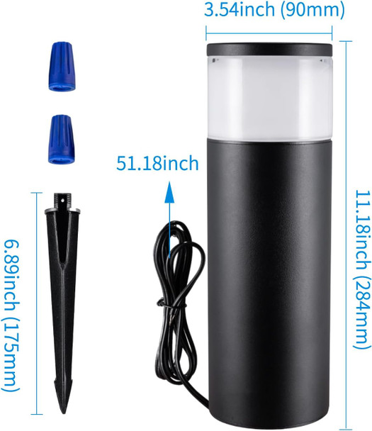 5Cct Low Voltage Bollard Pathway Lights 4.5W 320Lm 12-24V Ac/Dc Aluminum Waterproof Outdoor Landscape Cylinder Path Light Glass Head 4Ft Corded With Ip65 Wire Nuts 4Pack 1800/2200/2700/4000/5000K