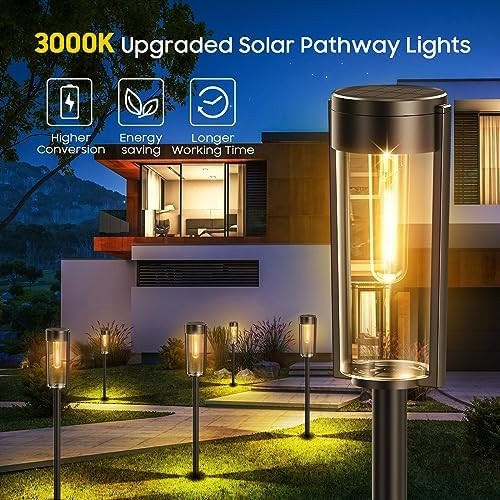 Solar Pathway Lights Outdoor 6 Pack d Super Bright Up To 12 Hrs Long Lasting Solar Outdoor Lights Ip65 Waterproof Auto On/Off Landscape Path Lights For Walkway Driveway Patio Yard