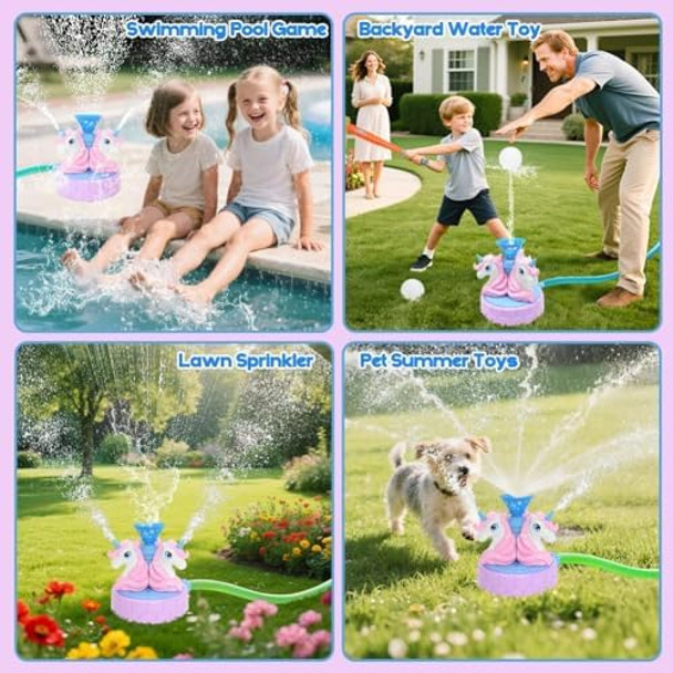 Kids Water Sprinkler Spray Baseball Toy 2-In-1 Water Spinning Unicorn Sprinkler Toys With Water Ball Summer Outdoor Backyard Game For 3 4 5 6 7 8 Years Boys Girls s