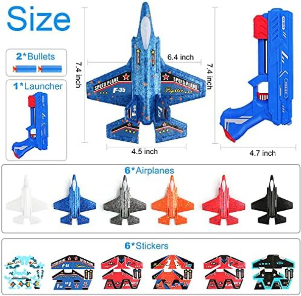 Chengchuang 6 Pack Airplane Launcher Toy F-35 Foam Airplanes For Kids With 6 Pcs Stickers 2 In 1 Foam Glider Planes For Kids 4 5 6 7 8 9 10 12 Year Old