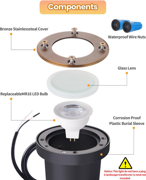 Cheopha Landscape Well Lights 12V Low Voltage In-Ground Light Outdoor Ground Lights With Replaceable Mr16 Led Bulb 4W Warm White Weatherproof For Landscape Garden Yard Lighting 4-Pack