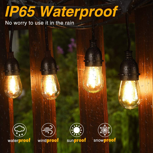 57Ft Heavy Duty String Lights With Dimmer Transformer 15 Sockets 17 Pack Led Vintage Glass Bulbs Waterproof Low Voltage 24V Dc Commercial Grade Outdoor Hanging Lighting For Patio Porch Gazebo