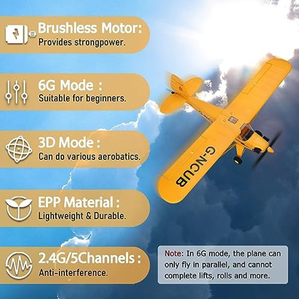 Ckyschn Wltoys A160 J3 Rc Plane 5 Channel Rc Airplanes With 3D/6G Mode 3D Brushless Rc Planes With 2 Batteries 2.4G Remote Control Airplanes s For Adults