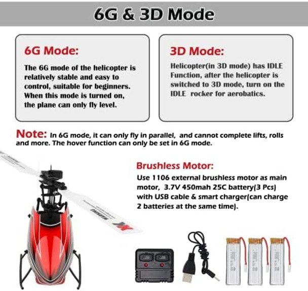 Ckyschn Remote Control Helicopter Wltoys K110S Rc Helicopters With 3D/6G Mode Gyro For Adults 6 Channel Rc Aircraft With Brushless Motor Mini Helicopter With 3 Batteries