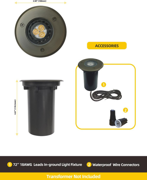 Coloer In-Ground Well Lights With Die-Cast Brass Top 12 Volt Low Voltage Led Outdoor Low Voltage Pathway Lights Ip65 Waterproof Landscape Driveway Lighting(303B1-Pack Without Bulb)