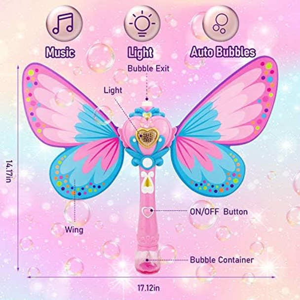 Butterfly Bubble Machine For ToddlersMagic Bubble Wand For KidsMusical Light Up Bubble Blower With 2Bubbles RefillAutomatic Butterfly Bubble Maker Toys For GirlsBirthdayWeddingsOutdoor&Indoor