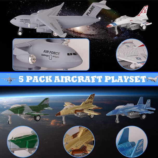 4Pcs Army Airplane Toys Set-Diecast Aircraft Plane Model Kit Military Fighter Jet Playset Helicopter Camouflage Pull Back Aircraft Kids Play Vehicle For 3+Year Old Boys Girls