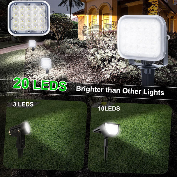Solar Spot Lights Outdoor 20 Led Ip65 Waterproof Landscape Lighting Dusk-To-Dawn 6000K Cold White Spotlights For Yard Garden Driveway Porch Walkway 2-In-1
