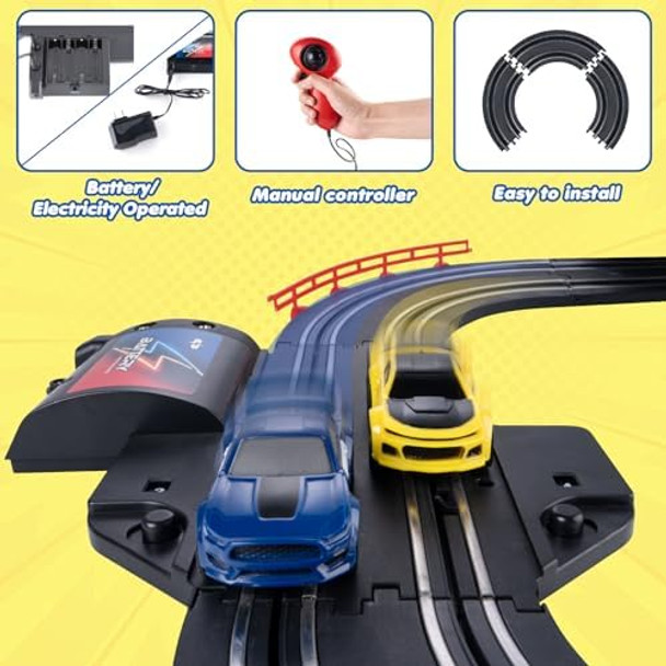 Slot Car Race Track Sets Battery Or Electric Race Car Track For Kids Two High-Speed Slot Cars Toys For Dual Racing With 2 Controllers - Birthday For Age 6 7 8 9 10 11 12 Years Old Boys Girls