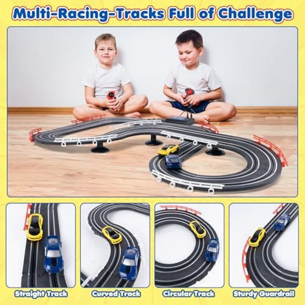 Slot Car Race Track Sets Battery Or Electric Race Car Track For Kids Two High-Speed Slot Cars Toys For Dual Racing With 2 Controllers - Birthday For Age 6 7 8 9 10 11 12 Years Old Boys Girls