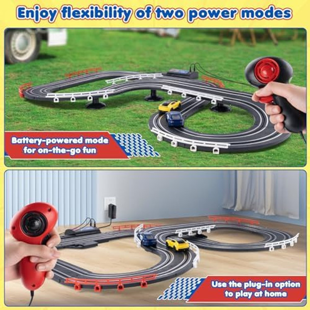 Slot Car Race Track Sets Battery Or Electric Race Car Track For Kids Two High-Speed Slot Cars Toys For Dual Racing With 2 Controllers - Birthday For Age 6 7 8 9 10 11 12 Years Old Boys Girls