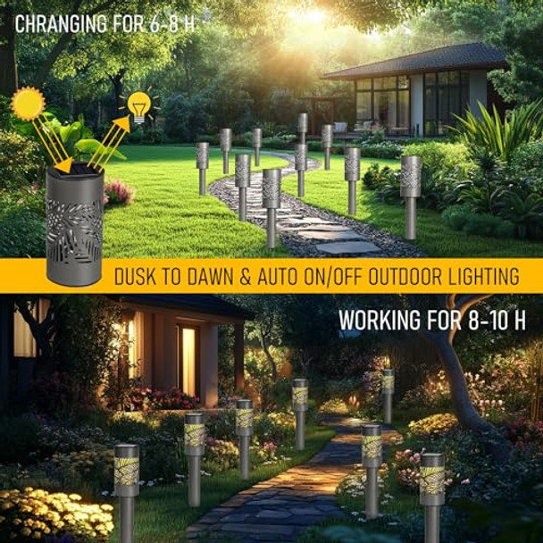 Dazzle Bright Solar Pathway Lights Outdoor 12 Pack Led Warm White Waterproof Solar Powered Landscape Lights For Walkway Driveway Lawn Patio Yard Garden