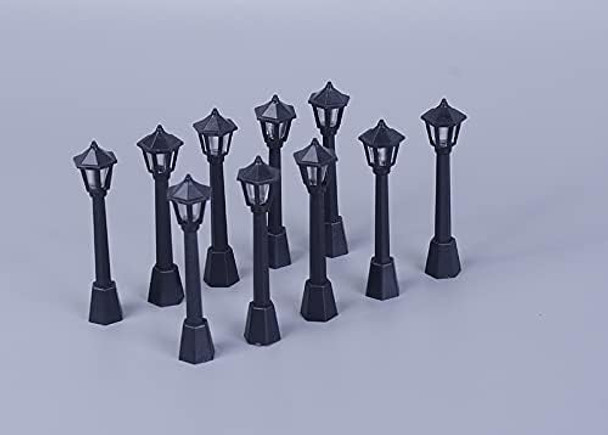 Dong Huang 10Pcs Mini Miniature Street Light Model Railway Train Solar Lamp Post Lamps Outdoor Pathway Lantern Post For Dollhouse Decoration Micro Landscape Fairy Garden Lighting Accessories Black
