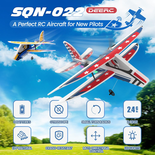 Deerc Rc Plane 2.4Ghz Remote Control Airplane W/ 3 Batteries & 6-Axis Gyro Stabilizer 2Ch Rtf Rc Glider Toy For Beginners Kids Boys Girls Adults