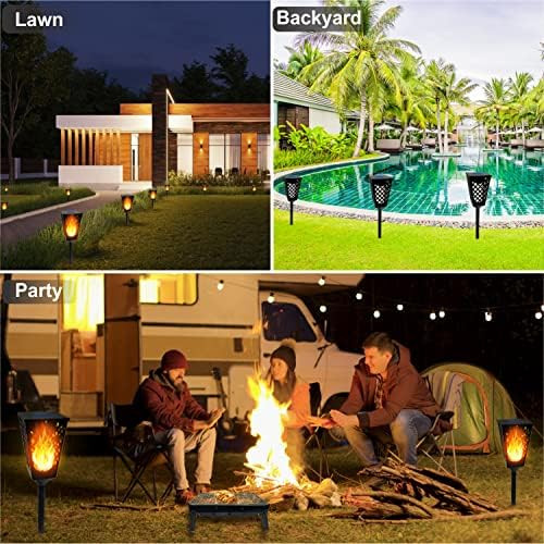 Dancing Tiki Lights 19.5'' Height Outdoor Solar Powered Torch Light Waterproof Dancing Flame Decorative For Gardens Pathways Deck Fence Flowerbeds No Wires Or Electricity Needed 2 Pack