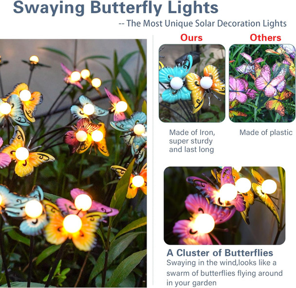 Solar Garden Lights Swaying Butterfly Lights Decorative Solar Butterfly Solar Lights Outdoor Butterflies Made Of Iron For Mother & Grandma (4 Pack)