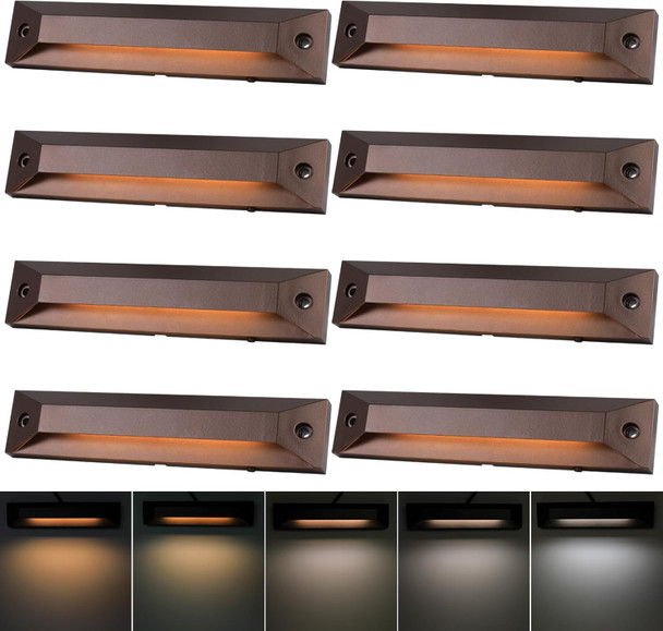 Energetic 5Cct Led Step Lights Low Voltage 8 Inch Deck Lights Outdoor For Driveway Garden Porch Stairway 5W 2200K/2700K/3000K/4000K/5000K Ip65 Waterproof Aluminum Oil Rubbed Bronze Pack Of 8