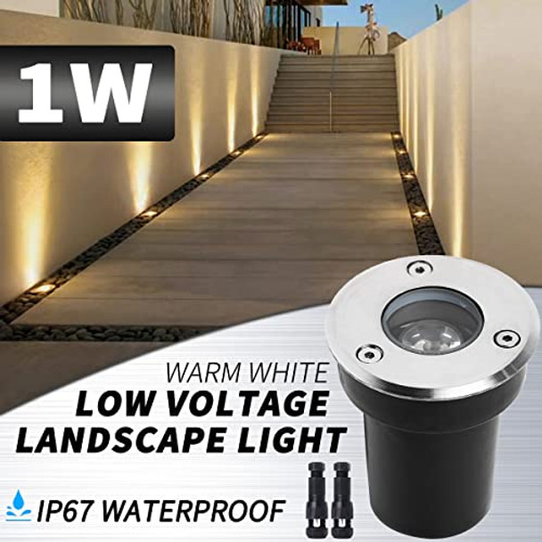 Eaglod Led Low Voltage Landscape Lights With Connectors 1W Well Lights 12V-24V In-Ground Ip67 Waterproof 3000K Soft Warm White 100 Lumen For Up Lighting Garden Plant Driveway (12 Pack)