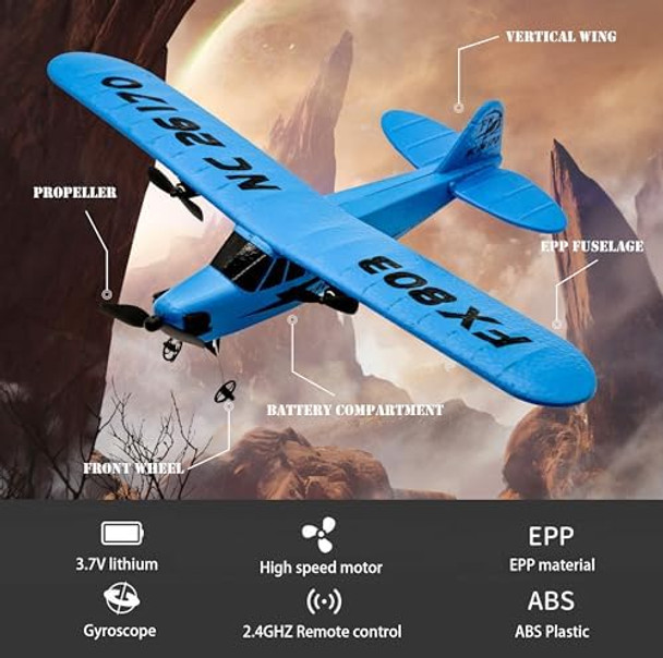 Foam J-3 Cub Rc Plane 2 Ch Remote Control Airplane Glider For Kids Boys Easy Ready To Fly(Blue)
