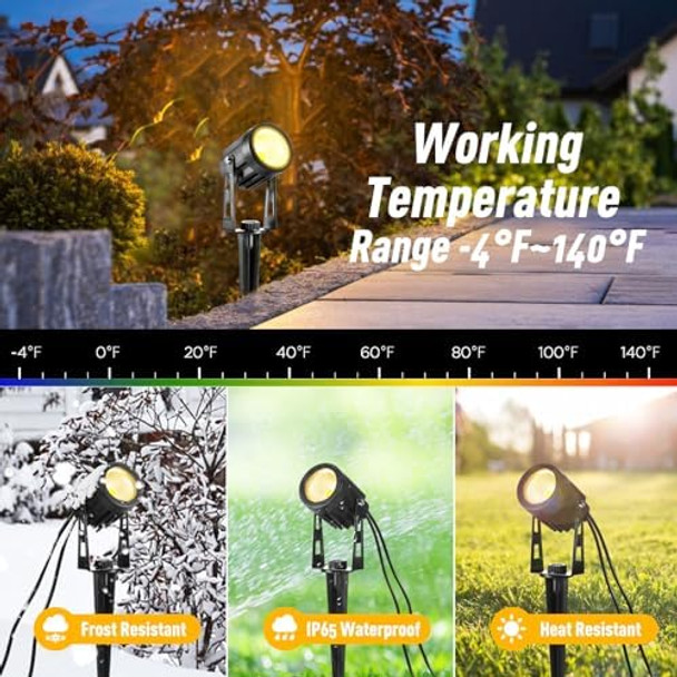 Ecowho 2700K Warm White 6-In-1 Landscape Spotlights + 2Pcs Extension Lights For Garden Yard Pathway Patio House Holiday