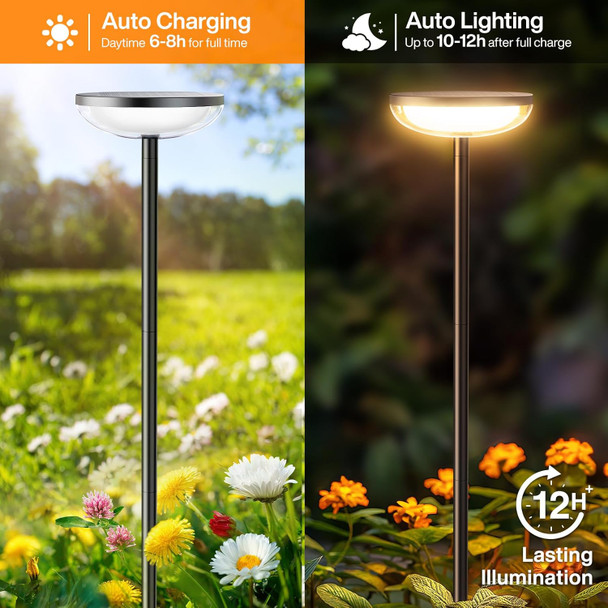 Solar Pathway Lights Outdoor 6 Pack 27'' Tall Solar Garden Lights Outdoor Waterproof Bright Up To 12 Hrs Round Garden Light For Yard Flower Bed Patio Path Walkway Driveway Outside Decor