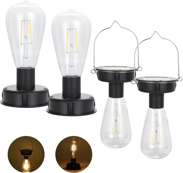 Eluteng 4 Pack Solar Hanging Lights - Replacement Top With Bulb (2.75 Inch) - Waterproof Solar Lantern Accessories For Diy Outdoor Lanterns