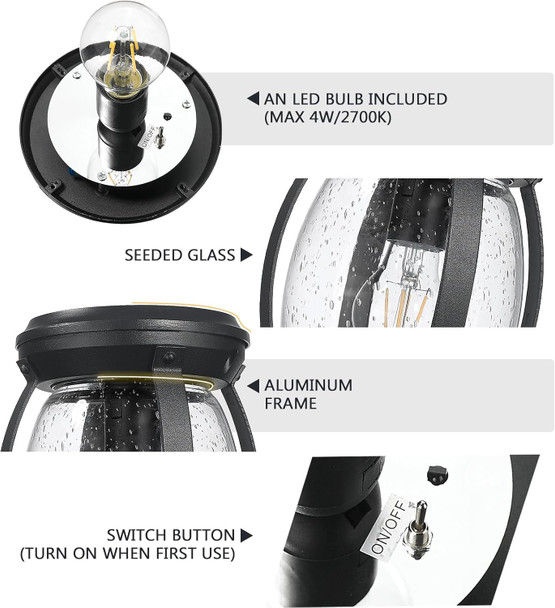 Emliviar Exterior Solar Pillar Light Warm White Matte Black Led Solar Post Column Lamp For Garden Yard Landscape Die Cast Aluminum With Clear Glass Yxe303P-Sl Bk