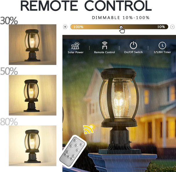 Emliviar Exterior Solar Pillar Light Warm White Matte Black Led Solar Post Column Lamp For Garden Yard Landscape Die Cast Aluminum With Clear Glass Yxe303P-Sl Bk