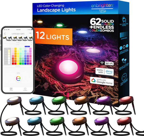 Enbrighten Premium Led Landscape Lights 9 Landscape Lights 80Ft Color Changing Led Outdoor Lights Landscape Path Lights Remote Control 41015