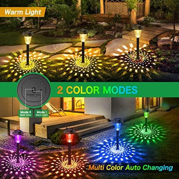 Solar Pathway Lights 8 Pack Bright Color Changing/Warm White Solar Lights Outdoor Waterproof Solar Garden Lights Outdoor Lights Solar Powered Landscape Path Lights For Yard Walkway Lawn