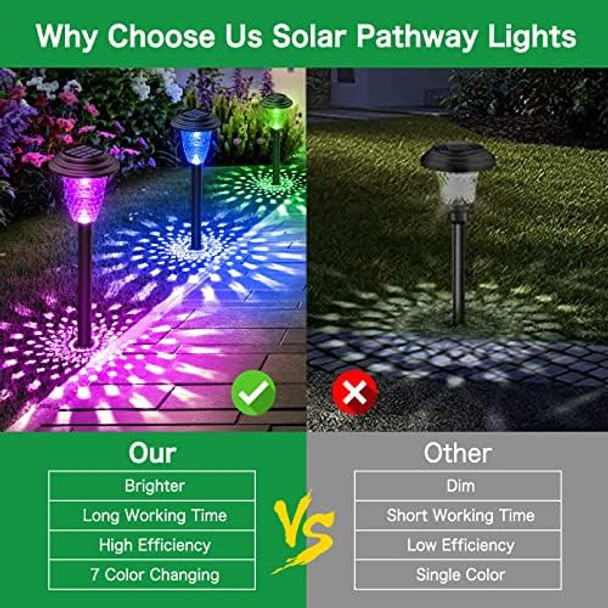 Solar Pathway Lights 8 Pack Bright Color Changing/Warm White Solar Lights Outdoor Waterproof Solar Garden Lights Outdoor Lights Solar Powered Landscape Path Lights For Yard Walkway Lawn